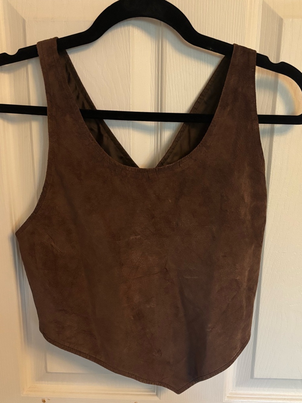Vintage RALPH Ralph Lauren Brown Suede Leather Crossback Top, M - Picture 2 of 7